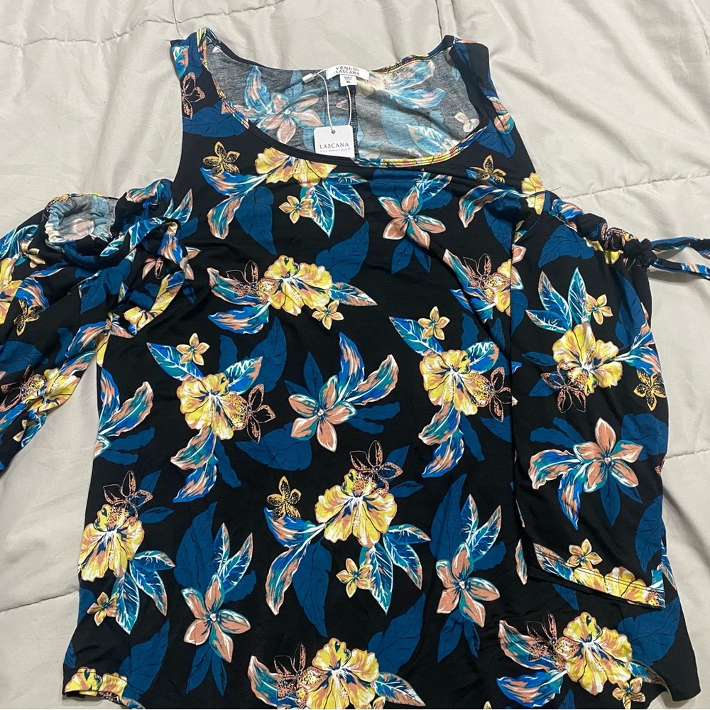 Zac & Rachel Floral Cold Shoulder Blouse - Black, Blue, Yellow